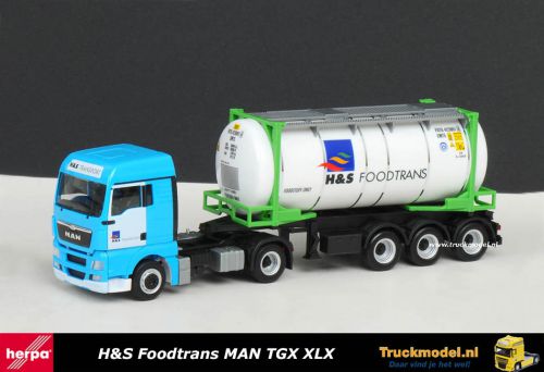 Herpa 303798 H en S Foodtrans MAN TGX XLX Swap tankcontainertrailer