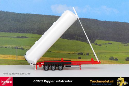 Herpa 075824 60m3 kipper silotrailer wit met rood chassis