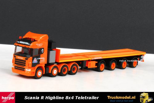 Herpa 156004 Van Grinsven Scania R Highline 8x4 Nooteboom teletrailer 3x XL