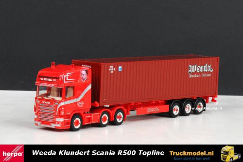 Herpa 304191 Weeda Klundert Scania R500 Topline 6x2 voorloopasd trekker containeroplegger