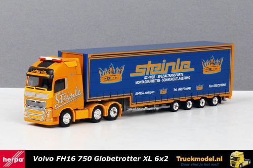 Herpa 305464 Steinle Spezial und Schwertransporte Volvo FH16 Meusburger dieplader