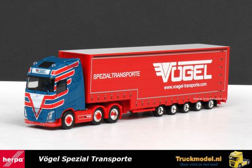 Herpa 308144 Vogel Spezial Transporte Volvo FH Globetrotter 5 as Meusburger dieplader volume oplegger