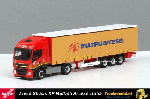 Herpa 309516 Multipli Arcese SpA Iveco Stralis XP schuifzeiltrailer