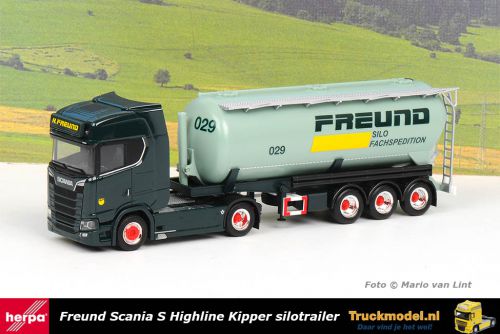 Herpa 312974 Freund Scania S Highline korte kipper silotrailer