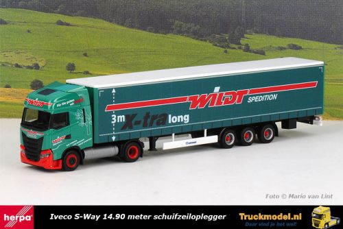 Herpa 314947 Wildt Spedition Iveco S-Way trekker met 14 meter 90 schuifzeilenoplegger