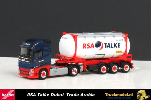 Herpa 917834 RSA Talke Dubai Trade Arabia Volvo FH Globetrotter tankcontainer oplegger 