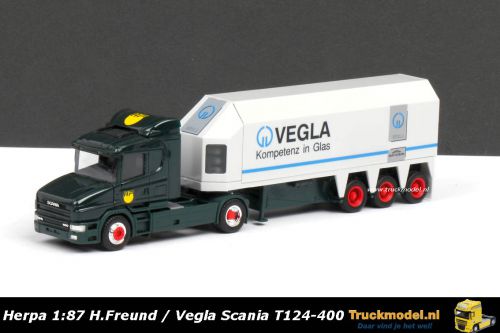 Herpa 239936 H.Freund Vegla Scania T124 Binnenlader Glastransporter